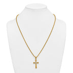 Gold-Tone Polished Crystal Cross Stainless Steel Rolo Chain Necklace