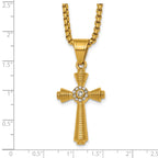 Gold-Tone Polished Crystal Cross Stainless Steel Rolo Chain Necklace