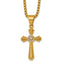 Gold-Tone Polished Crystal Cross Stainless Steel Rolo Chain Necklace