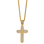 Gold-Tone Polished Crystal Passion Cross Stainless Steel Rolo Chain Necklace