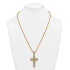 Gold-Tone Polished Crystal Passion Cross Stainless Steel Rolo Chain Necklace