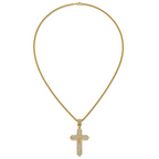 Gold-Tone Polished Crystal Passion Cross Stainless Steel Rolo Chain Necklace