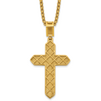 Gold-Tone Polished Crystal Passion Cross Stainless Steel Rolo Chain Necklace