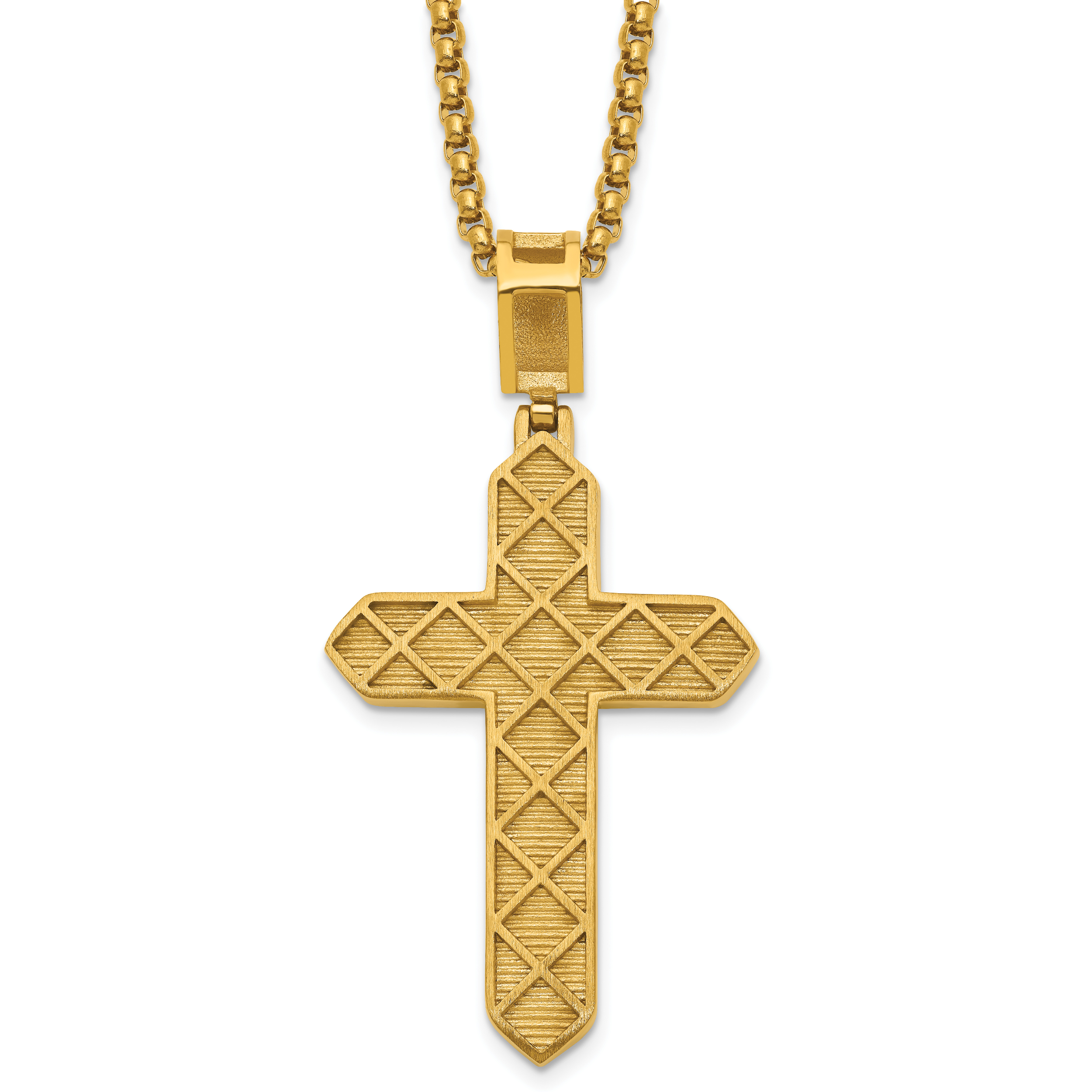 Gold-Tone Polished Crystal Passion Cross Stainless Steel Rolo Chain Necklace