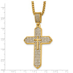 Gold-Tone Polished Crystal Passion Cross Stainless Steel Rolo Chain Necklace