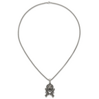 Antiqued Red Crystal Lion Stainless Steel Rolo Chain Necklace