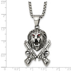 Antiqued Red Crystal Lion Stainless Steel Rolo Chain Necklace