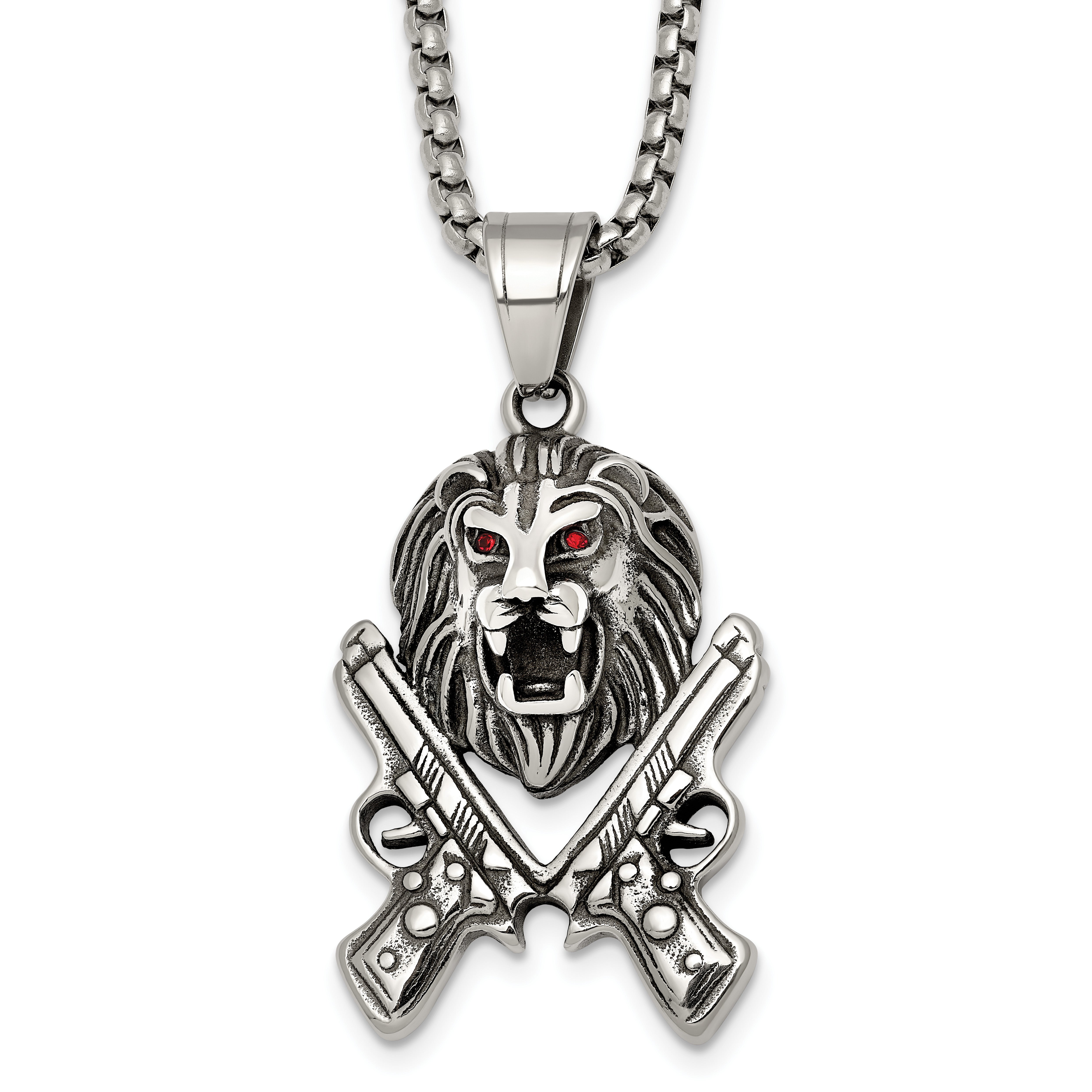 Antiqued Red Crystal Lion Stainless Steel Rolo Chain Necklace Main image