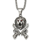 Antiqued Red Crystal Lion Stainless Steel Rolo Chain Necklace