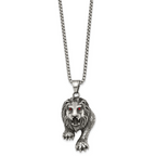 Antiqued Red Crystal Lion Stainless Steel Rolo Chain Necklace 24in