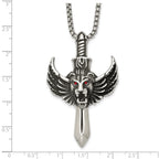 Antiqued Red Crystal Lion Stainless Steel Rolo Chain Necklace 24in