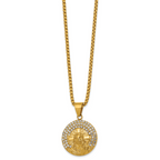 Gold-Tone Polished Crystal Dog Tag Stainless Steel Rolo Chain Necklace