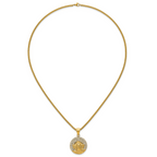 Gold-Tone Polished Crystal Dog Tag Stainless Steel Rolo Chain Necklace