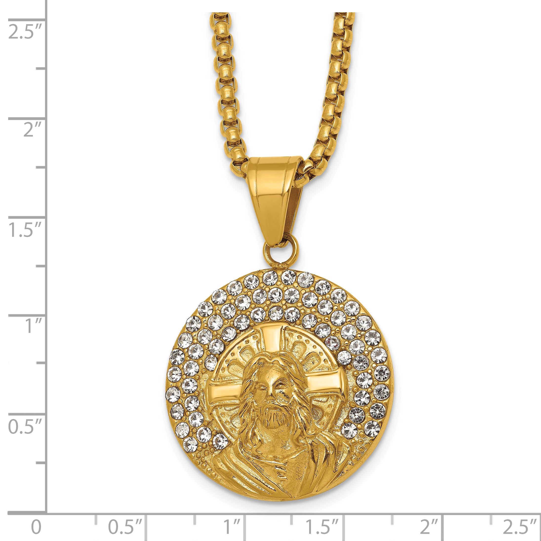 Gold-Tone Polished Crystal Dog Tag Stainless Steel Rolo Chain Necklace