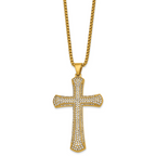 Gold-Tone Polished Crystal Cross Stainless Steel Rolo Chain Necklace 24in