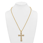 Gold-Tone Polished Crystal Cross Stainless Steel Rolo Chain Necklace 24in