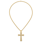 Gold-Tone Polished Crystal Cross Stainless Steel Rolo Chain Necklace 24in