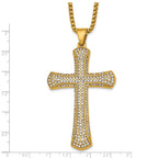 Gold-Tone Polished Crystal Cross Stainless Steel Rolo Chain Necklace 24in