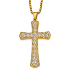 Gold-Tone Polished Crystal Cross Stainless Steel Rolo Chain Necklace 24in