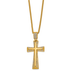 Gold-Tone Polished Crystal Cross Stainless Steel Rolo Chain Necklace 24in