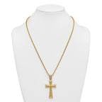 Gold-Tone Polished Crystal Cross Stainless Steel Rolo Chain Necklace 24in