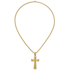 Gold-Tone Polished Crystal Cross Stainless Steel Rolo Chain Necklace 24in