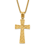 Gold-Tone Polished Crystal Cross Stainless Steel Rolo Chain Necklace 24in