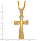 Gold-Tone Polished Crystal Cross Stainless Steel Rolo Chain Necklace 24in
