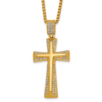 Gold-Tone Polished Crystal Cross Stainless Steel Rolo Chain Necklace 24in