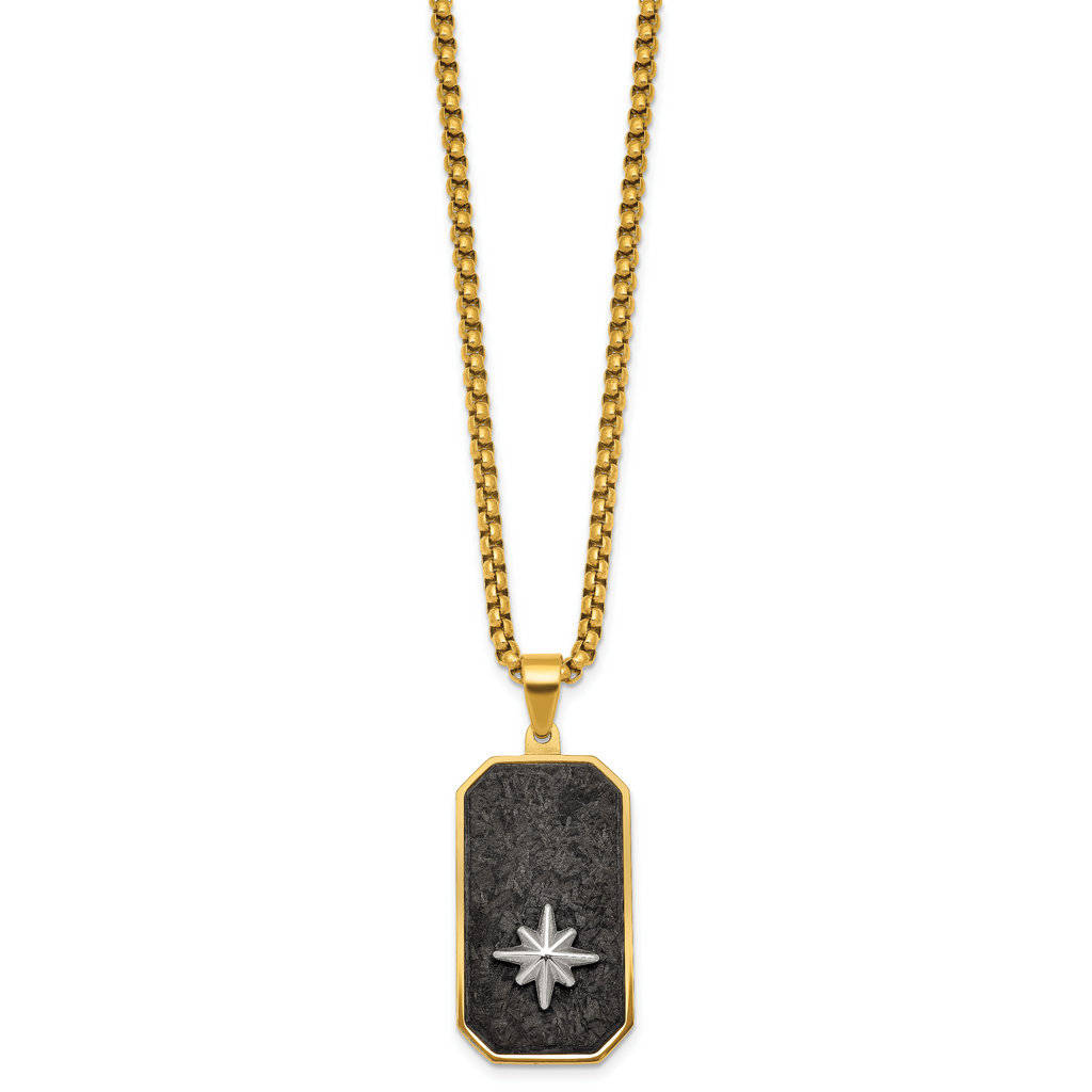 Gold-Tone Polished Dog Tag Stainless Steel Rolo Chain Necklace