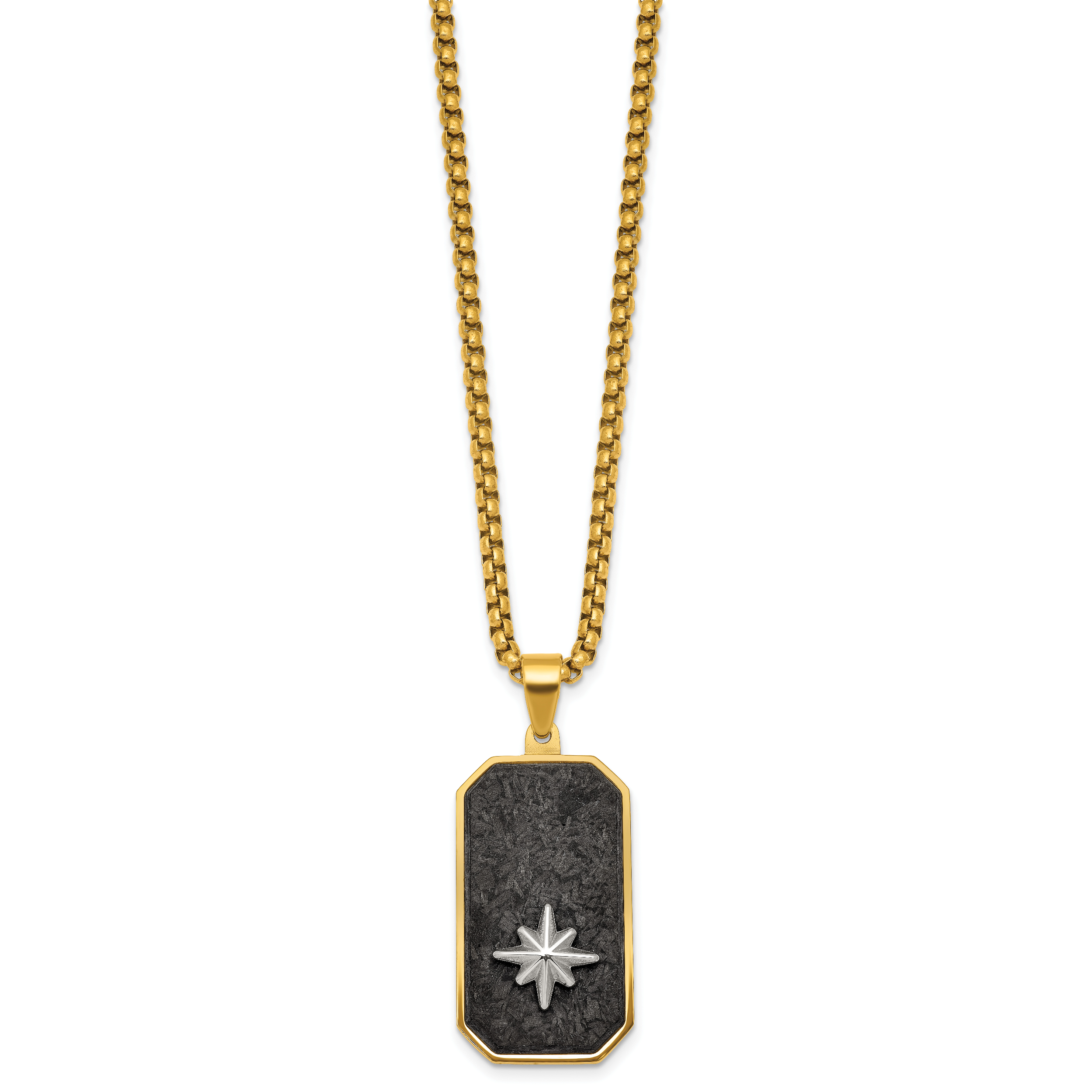 Gold-Tone Polished Dog Tag Stainless Steel Rolo Chain Necklace