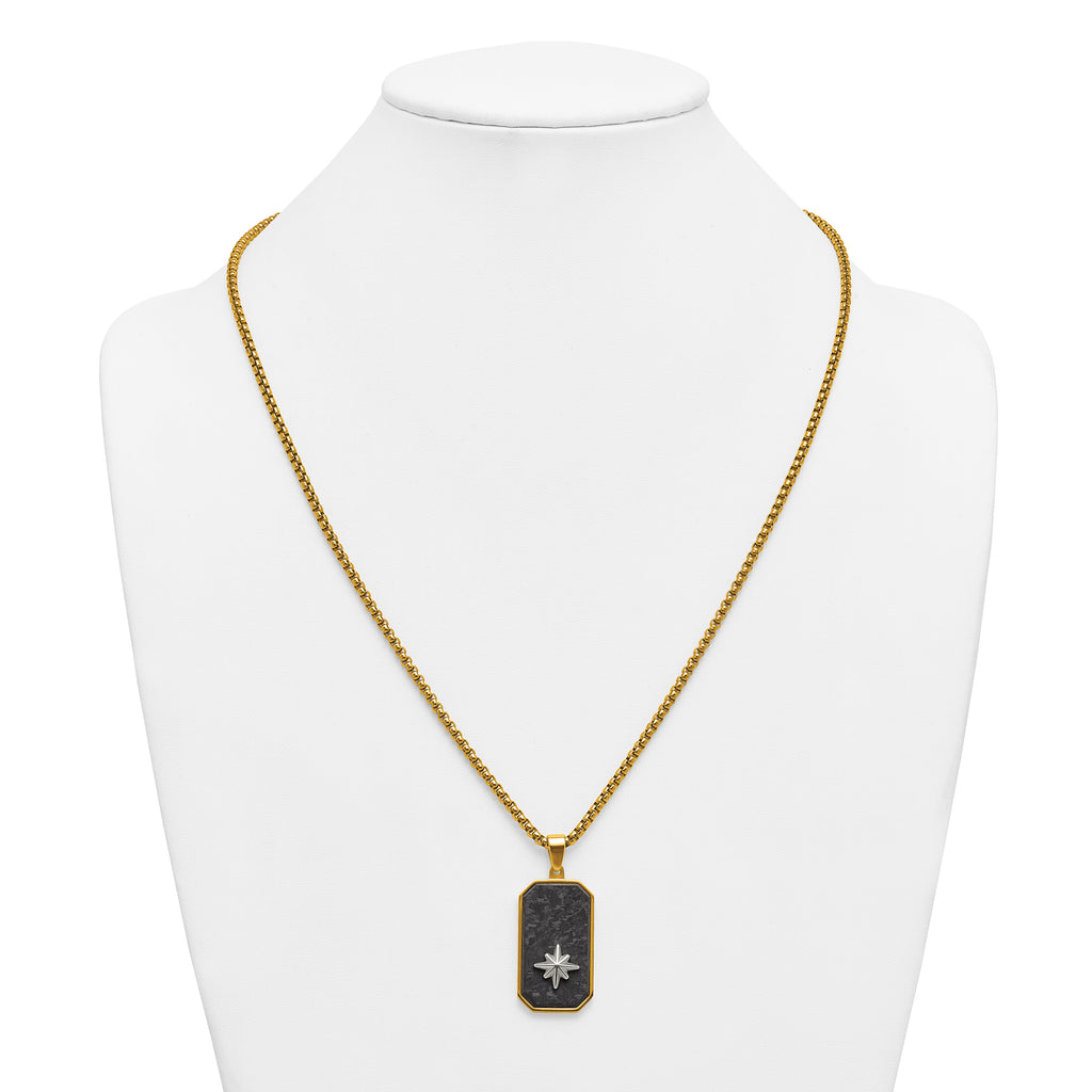 Gold-Tone Polished Dog Tag Stainless Steel Rolo Chain Necklace