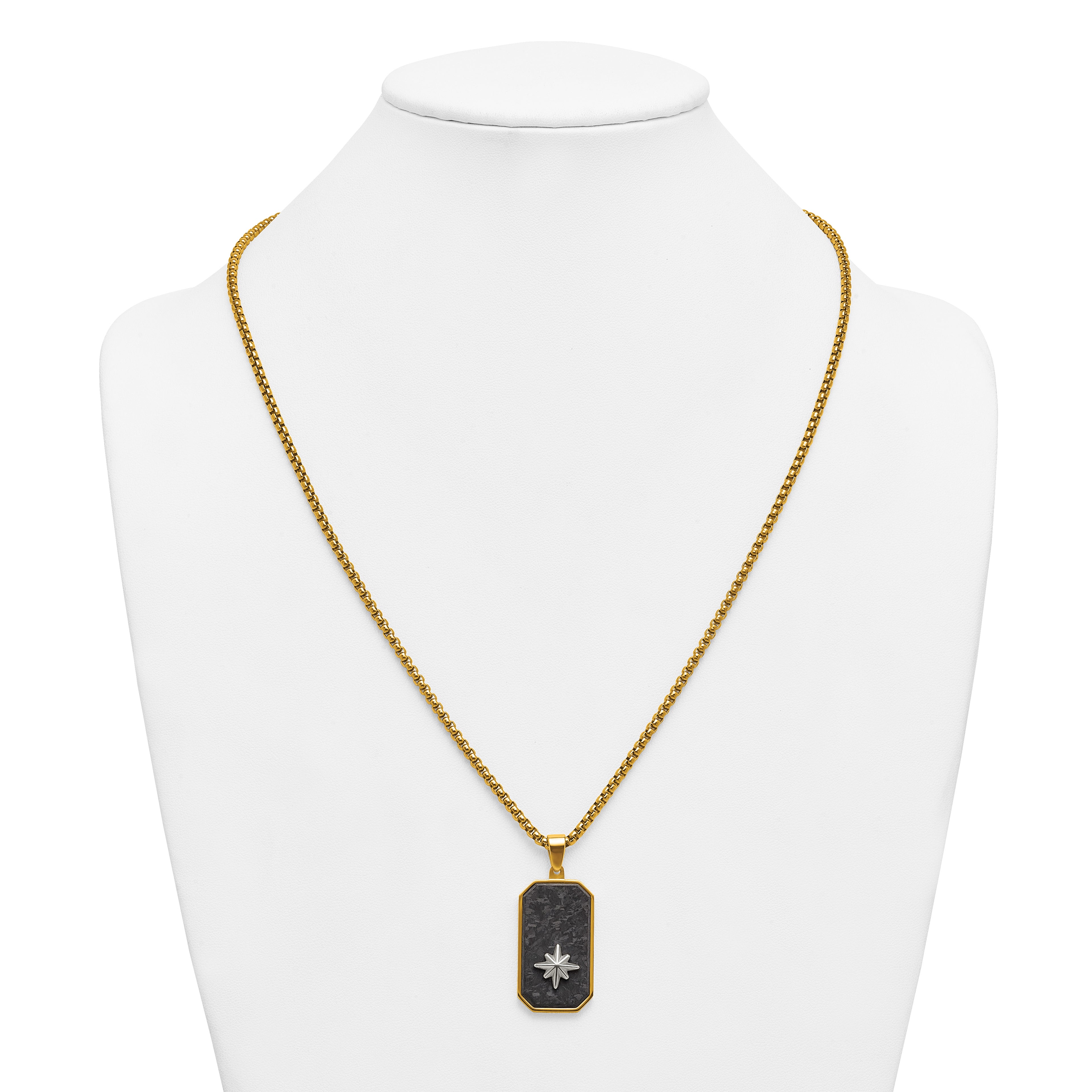 Gold-Tone Polished Dog Tag Stainless Steel Rolo Chain Necklace