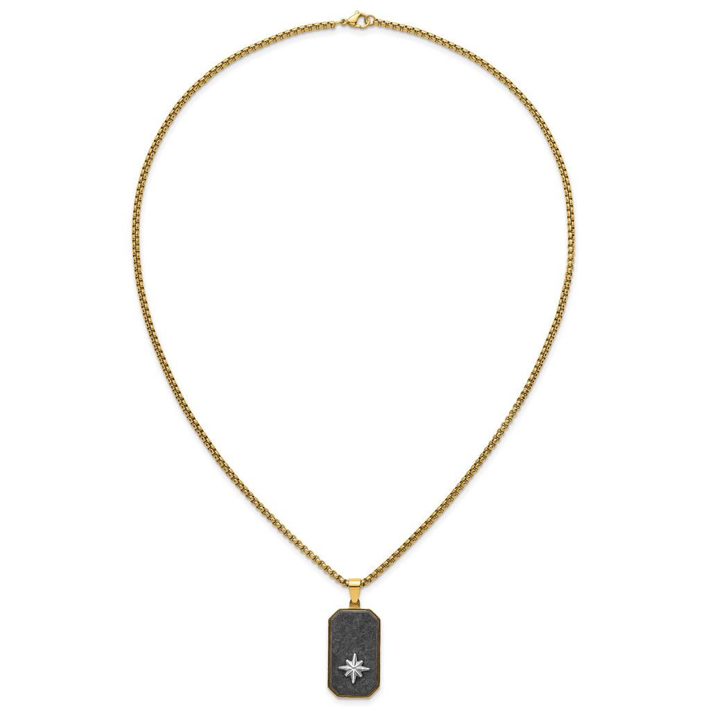 Gold-Tone Polished Dog Tag Stainless Steel Rolo Chain Necklace