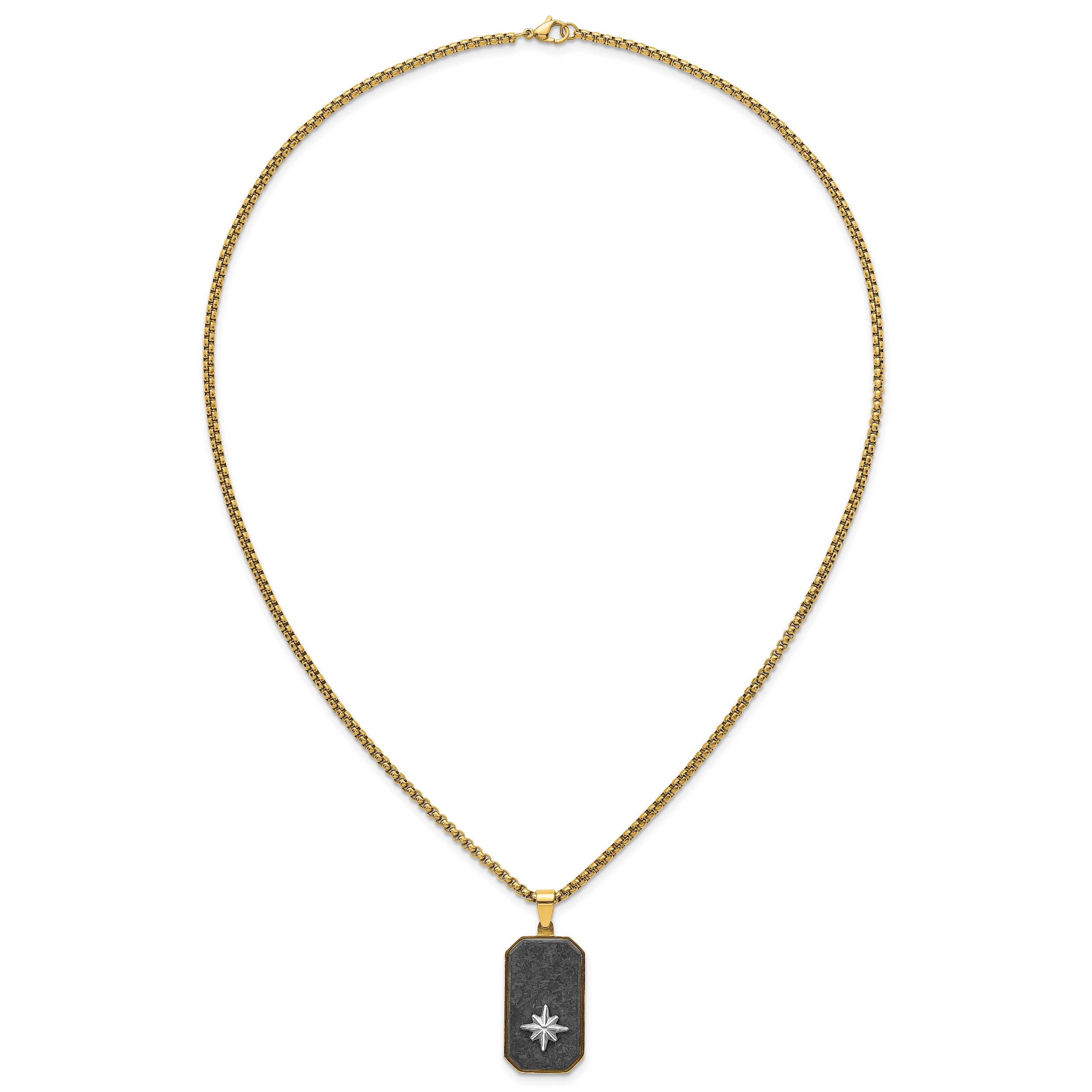 Gold-Tone Polished Dog Tag Stainless Steel Rolo Chain Necklace