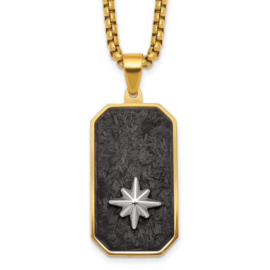 Gold-Tone Polished Dog Tag Stainless Steel Rolo Chain Necklace