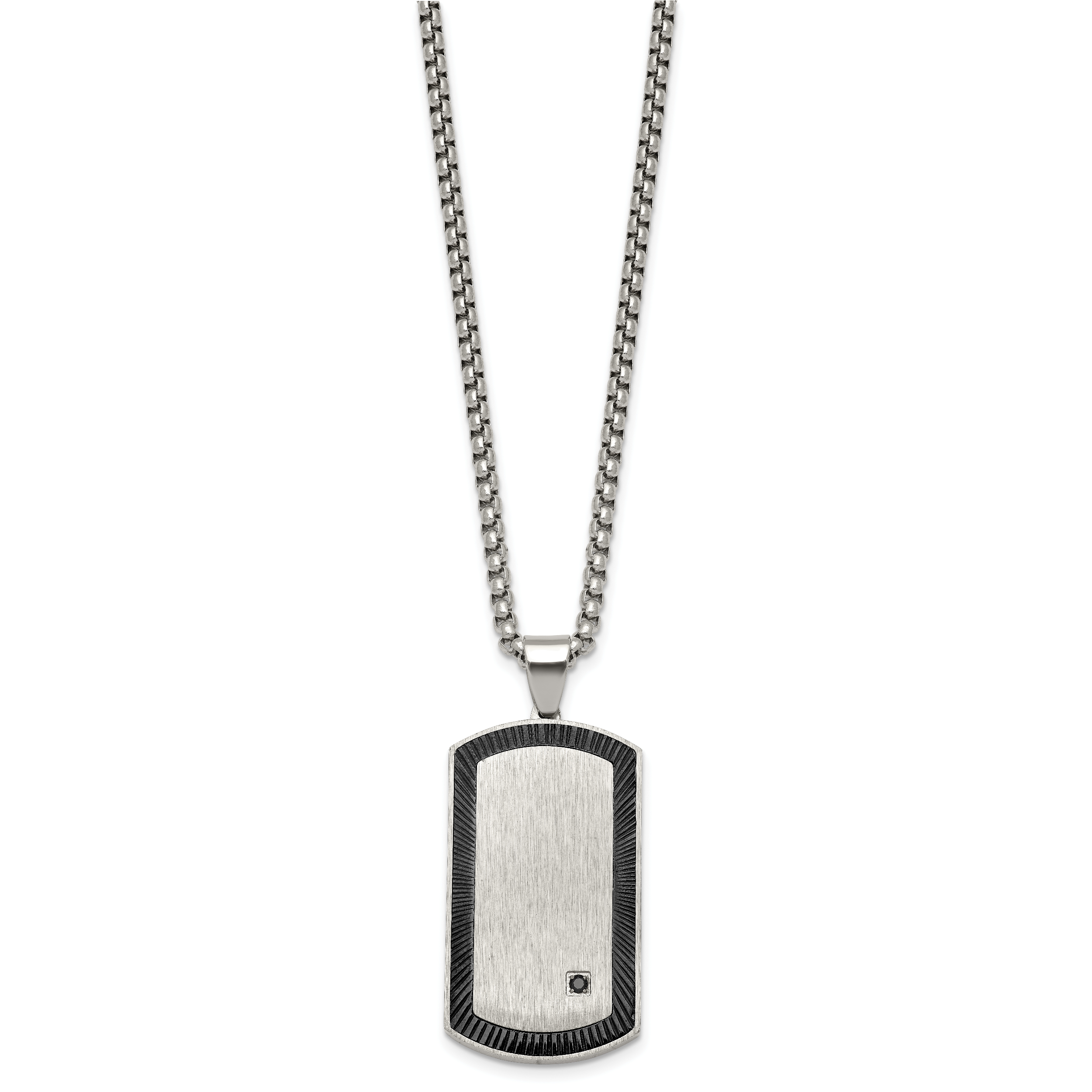 Black Ion-Plated Brushed and Polished Cubic Zirconia Dog Tag Stainless Steel Rolo Chain Necklace Secondary image
