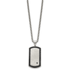Black Ion-Plated Brushed and Polished Cubic Zirconia Dog Tag Stainless Steel Rolo Chain Necklace