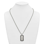 Black Ion-Plated Brushed and Polished Cubic Zirconia Dog Tag Stainless Steel Rolo Chain Necklace