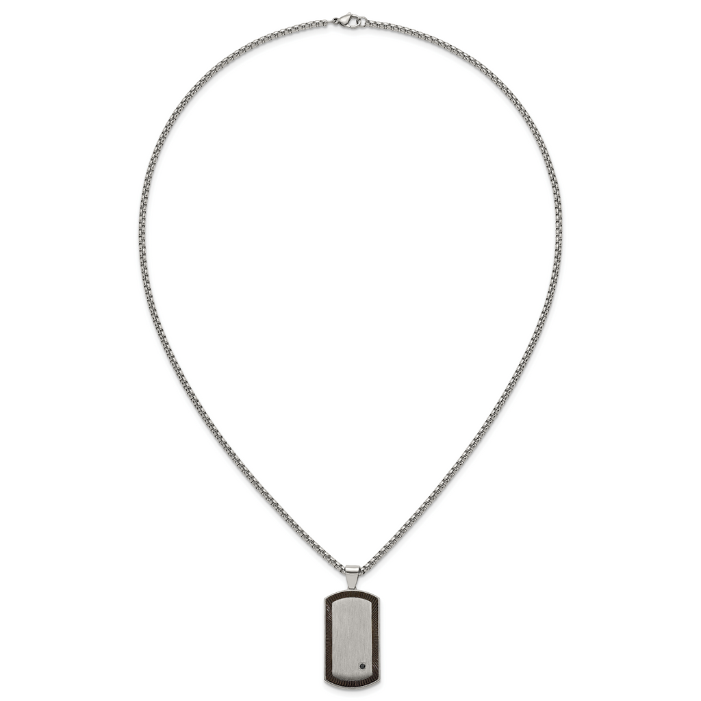 Black Ion-Plated Brushed and Polished Cubic Zirconia Dog Tag Stainless Steel Rolo Chain Necklace