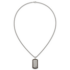 Black Ion-Plated Brushed and Polished Cubic Zirconia Dog Tag Stainless Steel Rolo Chain Necklace