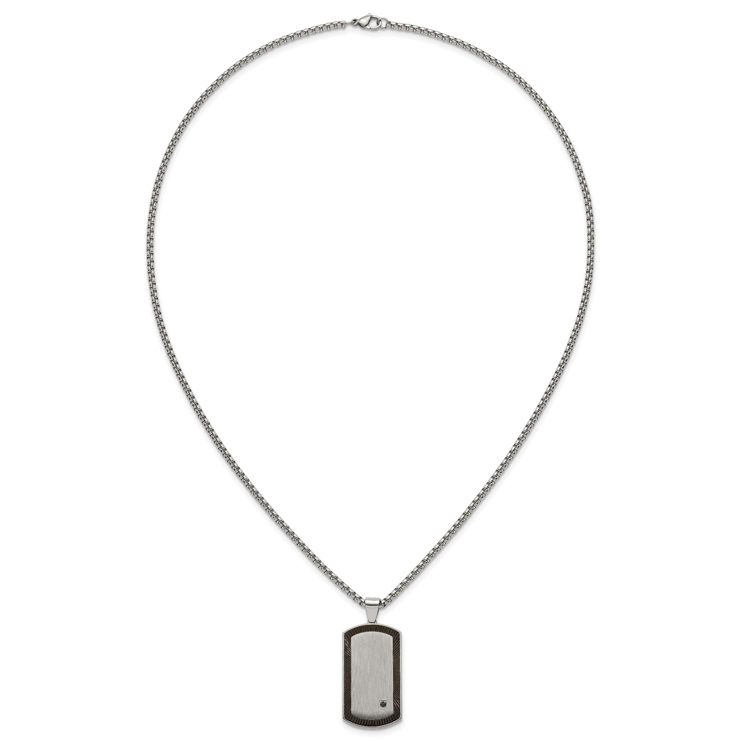 Black Ion-Plated Brushed and Polished Cubic Zirconia Dog Tag Stainless Steel Rolo Chain Necklace