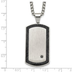 Black Ion-Plated Brushed and Polished Cubic Zirconia Dog Tag Stainless Steel Rolo Chain Necklace