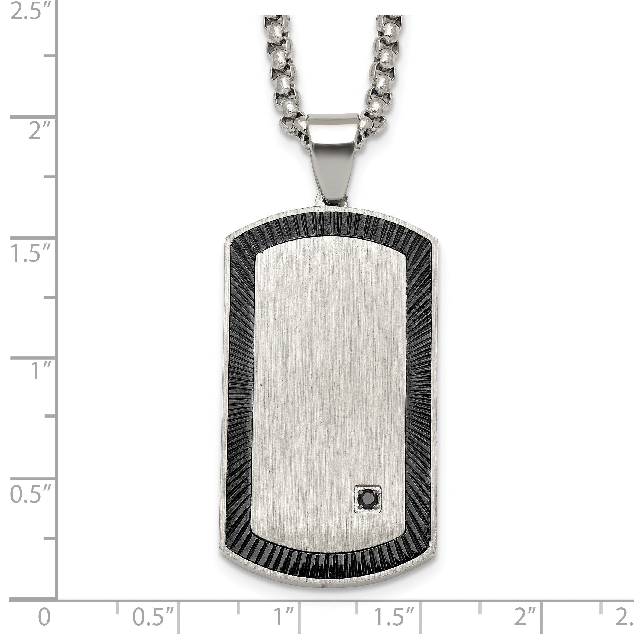 Black Ion-Plated Brushed and Polished Cubic Zirconia Dog Tag Stainless Steel Rolo Chain Necklace