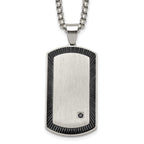Black Ion-Plated Brushed and Polished Cubic Zirconia Dog Tag Stainless Steel Rolo Chain Necklace
