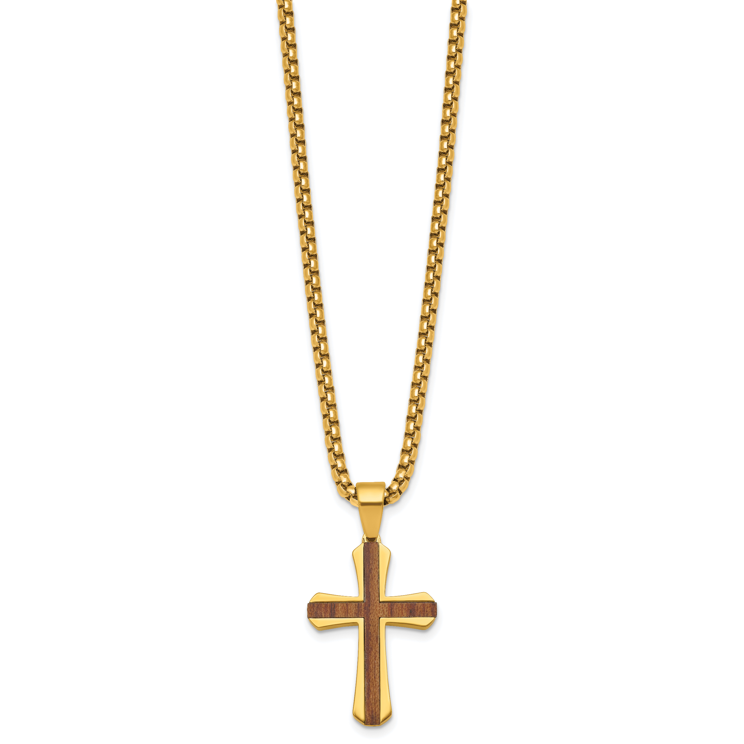Gold-Tone Polished Cross Stainless Steel Rolo Chain Necklace Secondary image