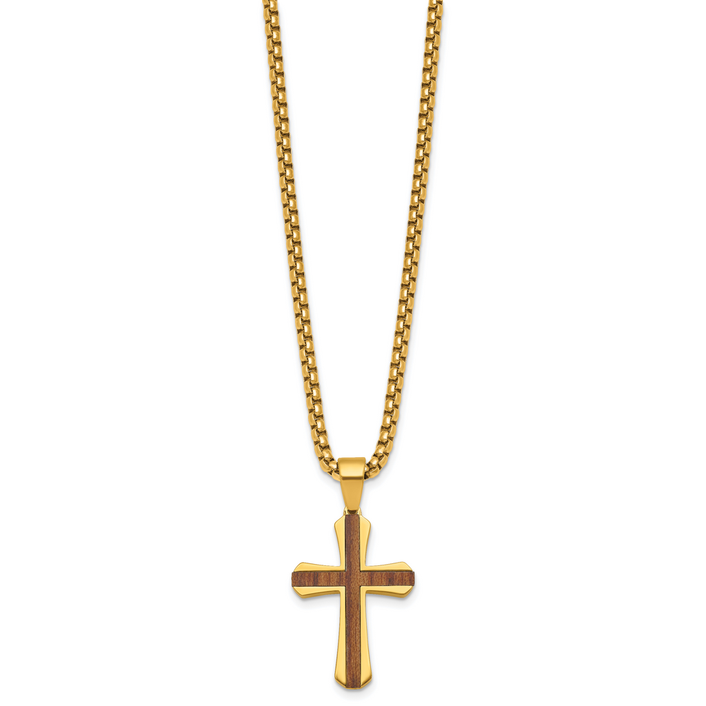Gold-Tone Polished Cross Stainless Steel Rolo Chain Necklace
