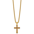 Gold-Tone Polished Cross Stainless Steel Rolo Chain Necklace