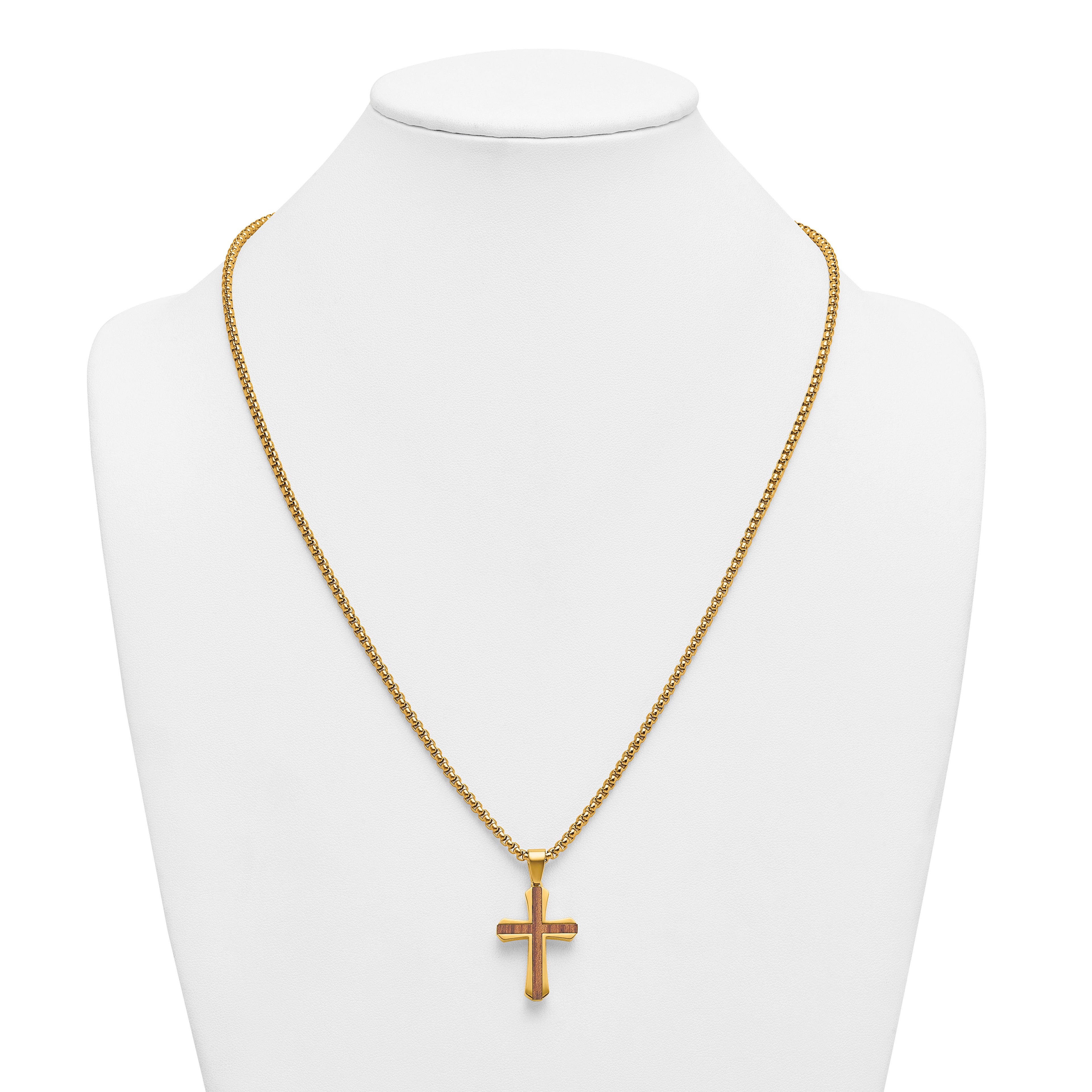 Gold-Tone Polished Cross Stainless Steel Rolo Chain Necklace