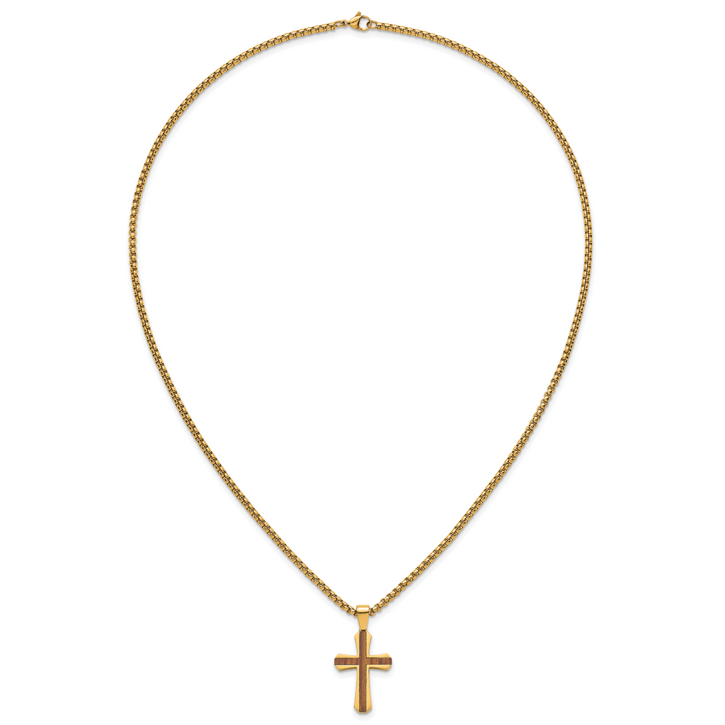 Gold-Tone Polished Cross Stainless Steel Rolo Chain Necklace